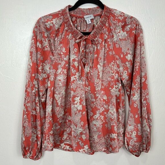 EVEREVE Keira Long Sleeve Floral Print Smocked Neck Blouse Top Size M - Picture 3 of 13